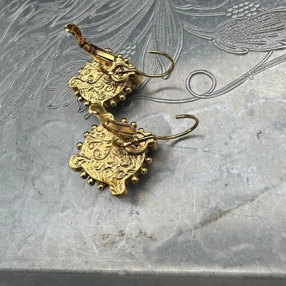Gold and Blue Leverback Earrings - Picture 5 of 6